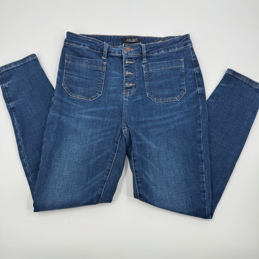 Judy Blue Skinny Jeans Womens 13/31 Blue High Rise Button Fly Patch Pocket